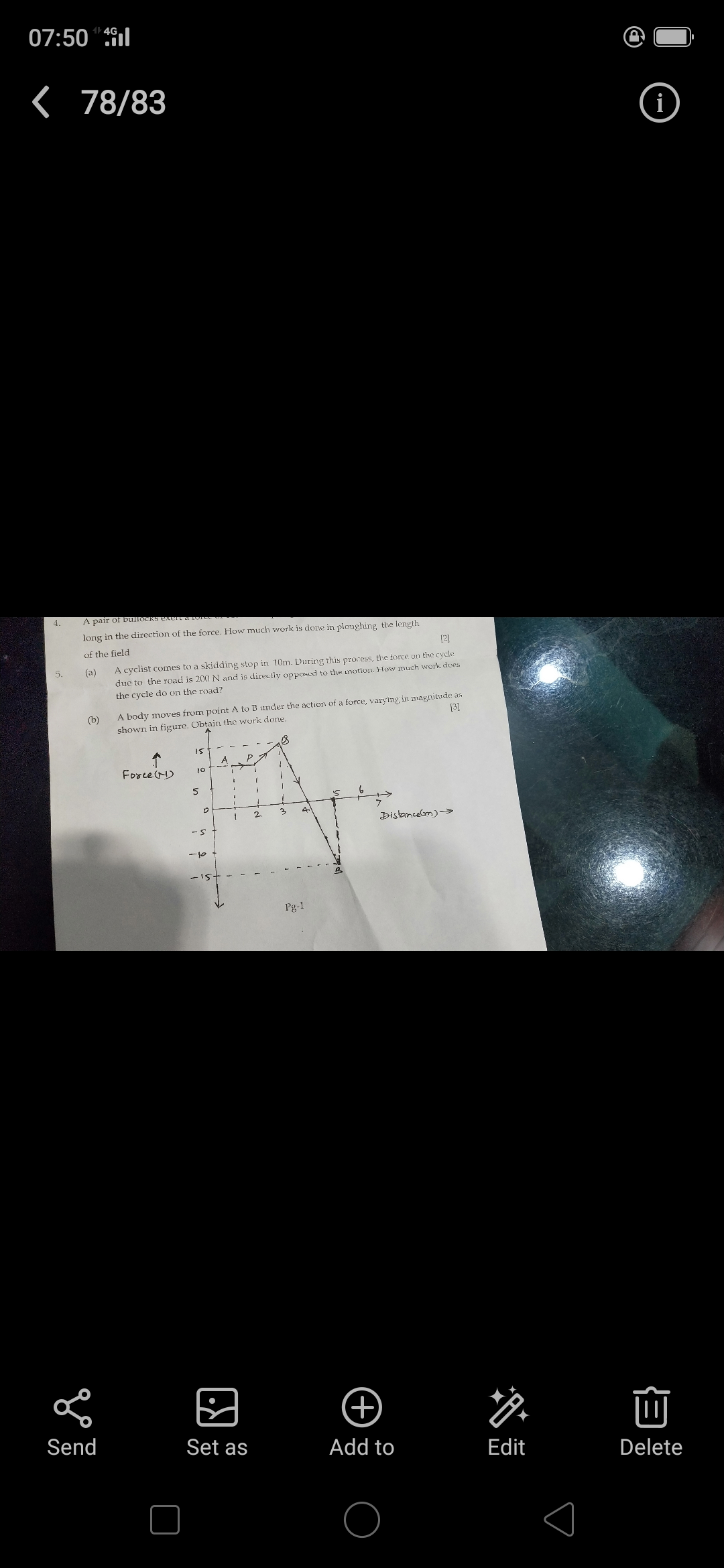 Question image for A body moves A to B under the action of force, va
